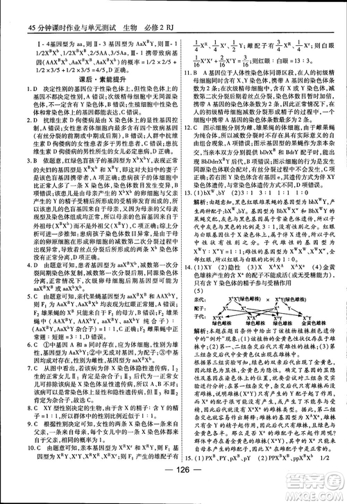 45分鐘課時(shí)作業(yè)與單元測試人教版高中生物必修2參考答案