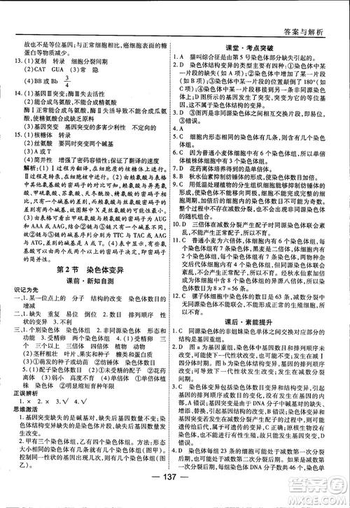 45分鐘課時(shí)作業(yè)與單元測試人教版高中生物必修2參考答案