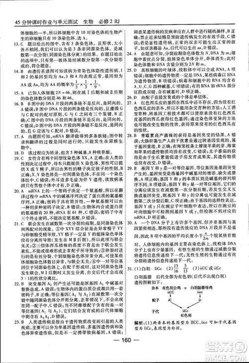 45分鐘課時(shí)作業(yè)與單元測試人教版高中生物必修2參考答案