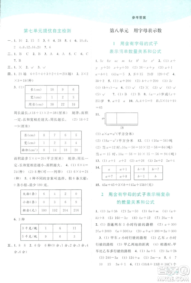 亮點給力提優(yōu)班2018多維互動空間五年級數學上冊江蘇版答案