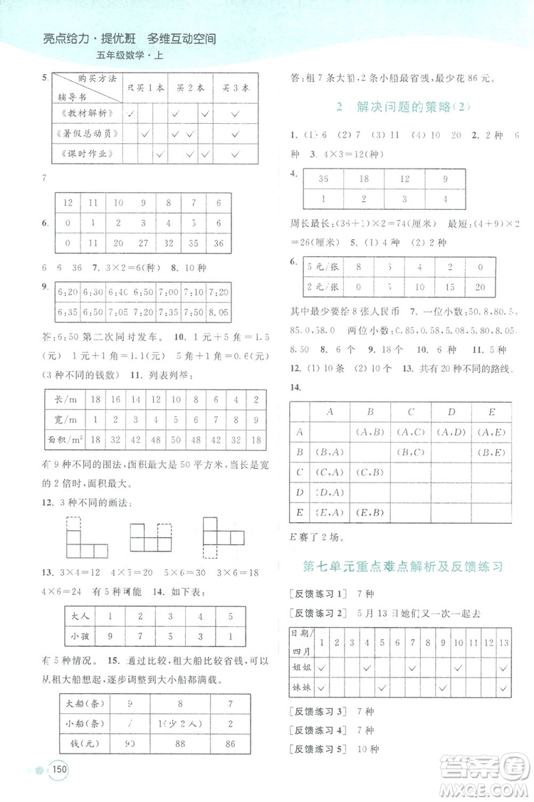 亮點給力提優(yōu)班2018多維互動空間五年級數學上冊江蘇版答案