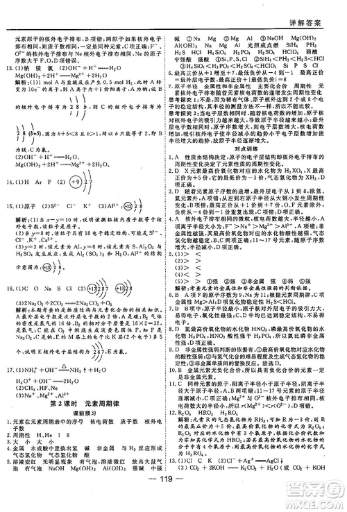 蘇教版2018高中化學45分鐘課時作業(yè)與單元測試必修2參考答案