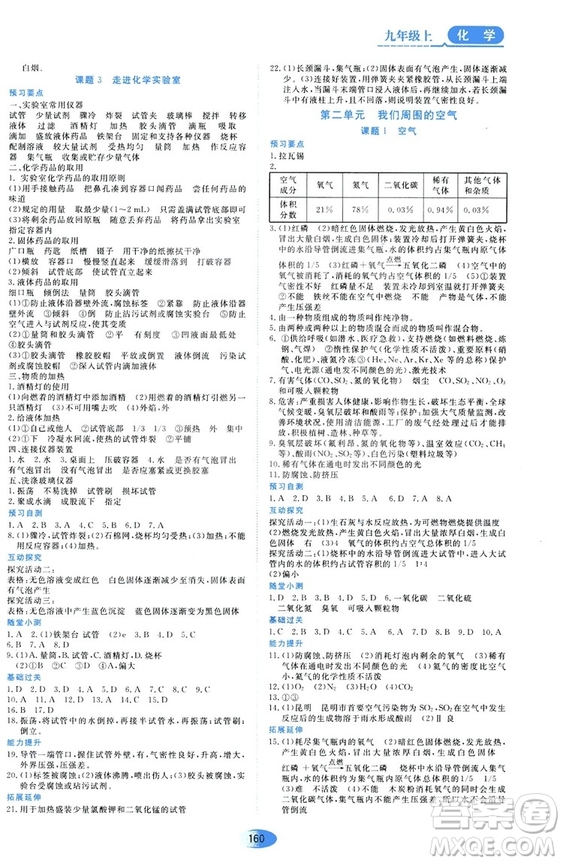 黑龍江教育出版社2018年資源與評價化學(xué)九年級上冊人教版參考答案