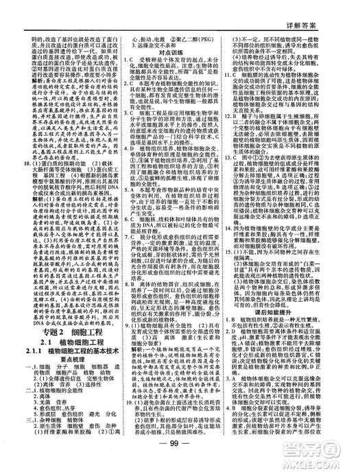 2018人教版45分鐘課時作業(yè)與單元測試高中生物選修3參考答案