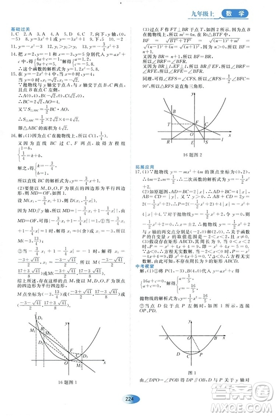 五四學(xué)制人教版2018資源與評(píng)價(jià)數(shù)學(xué)九年級(jí)上冊(cè)參考答案