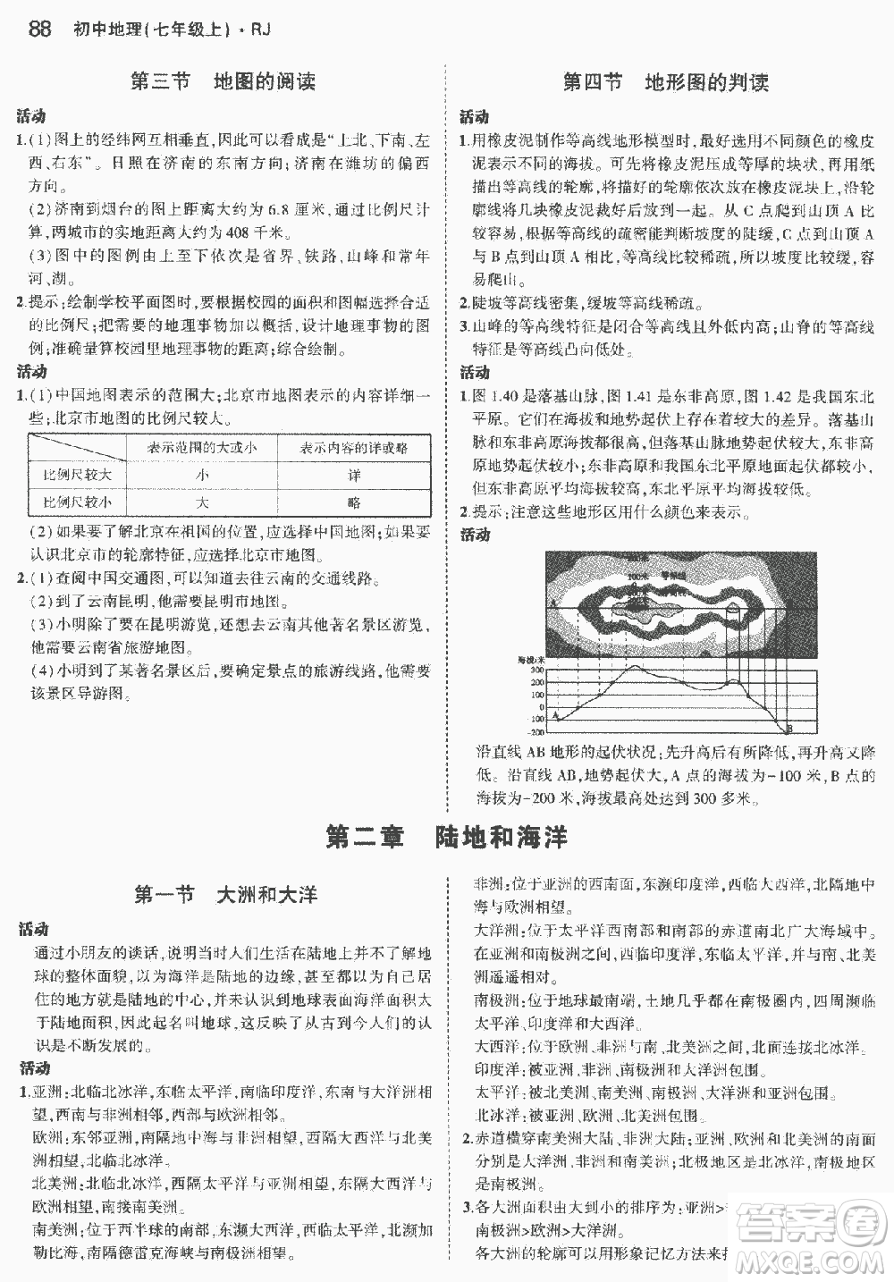 2018人教版七年級地理上冊義務教育教科書答案