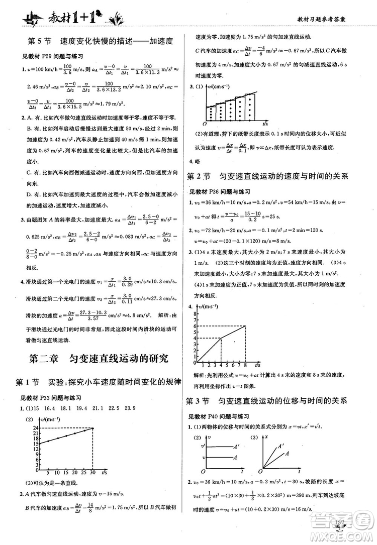 2018教材1+1人人教版高中物理必修1參考答案