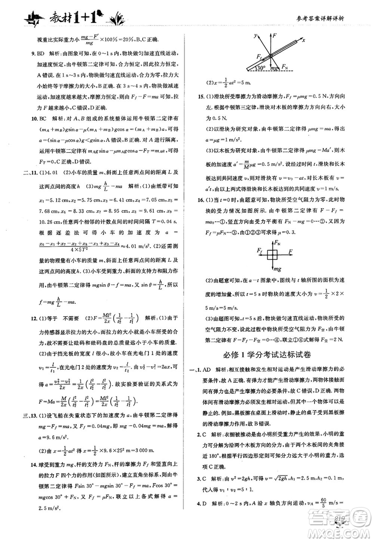 2018教材1+1人人教版高中物理必修1參考答案