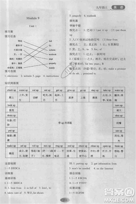 資源與評價九年級上英語2018外研版參考答案