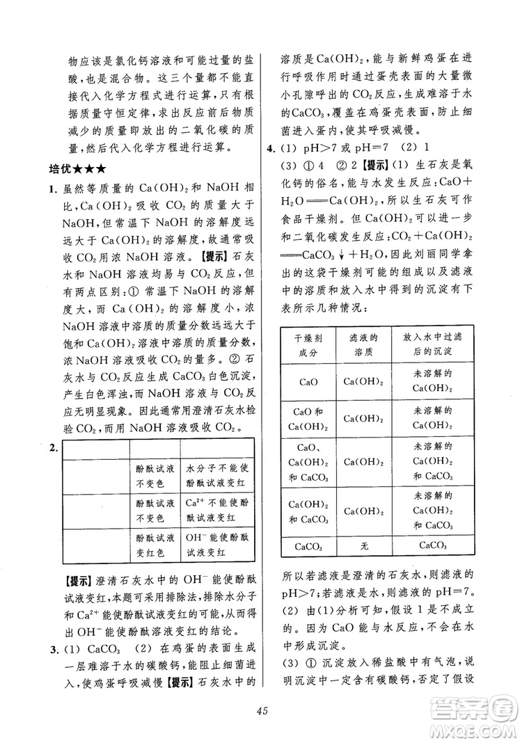 2018年常春藤初中四星級題庫化學(xué)參考答案