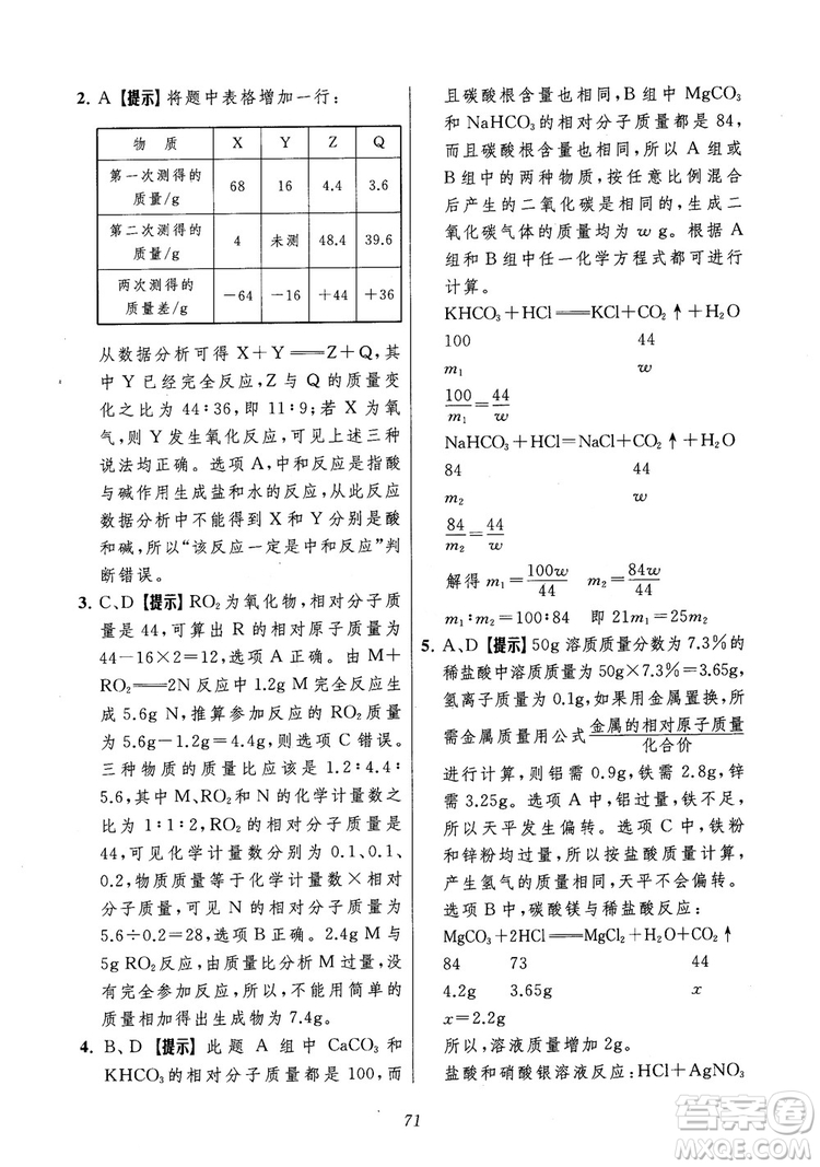 2018年常春藤初中四星級題庫化學(xué)參考答案