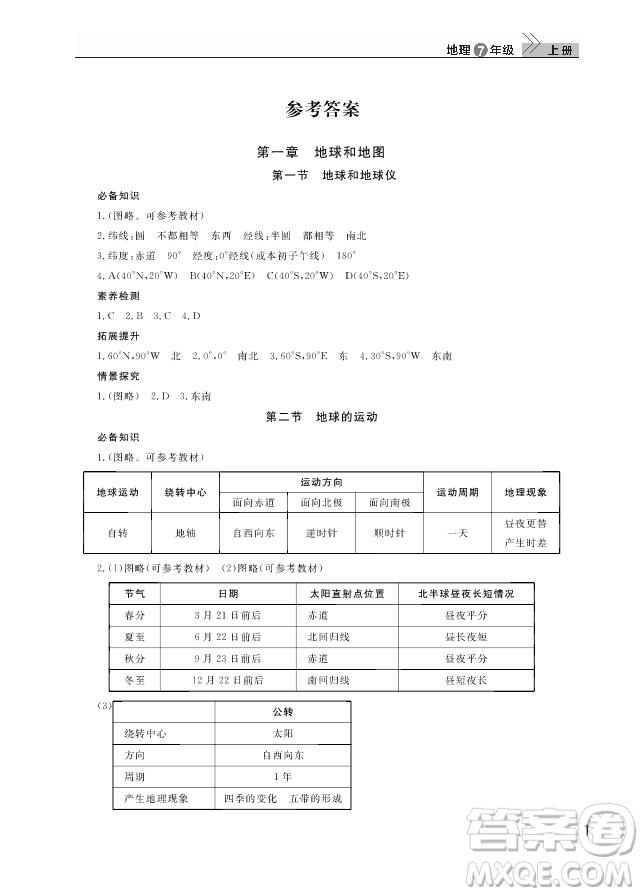 2018智慧學(xué)習(xí)7年級(jí)地理上冊(cè)答案