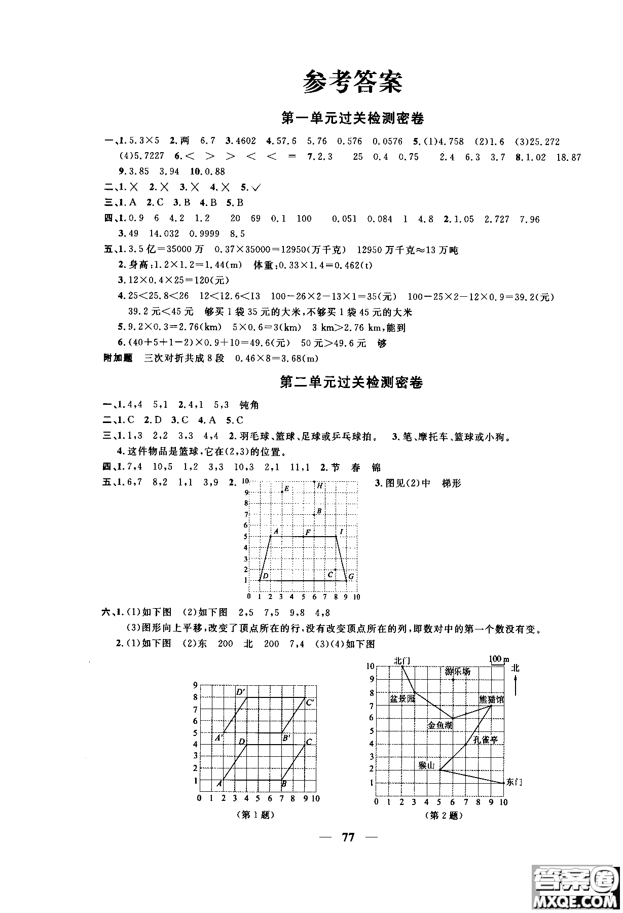 2018秋陽光同學(xué)一線名師全優(yōu)好卷五年級(jí)上冊(cè)數(shù)學(xué)人教版參考答案