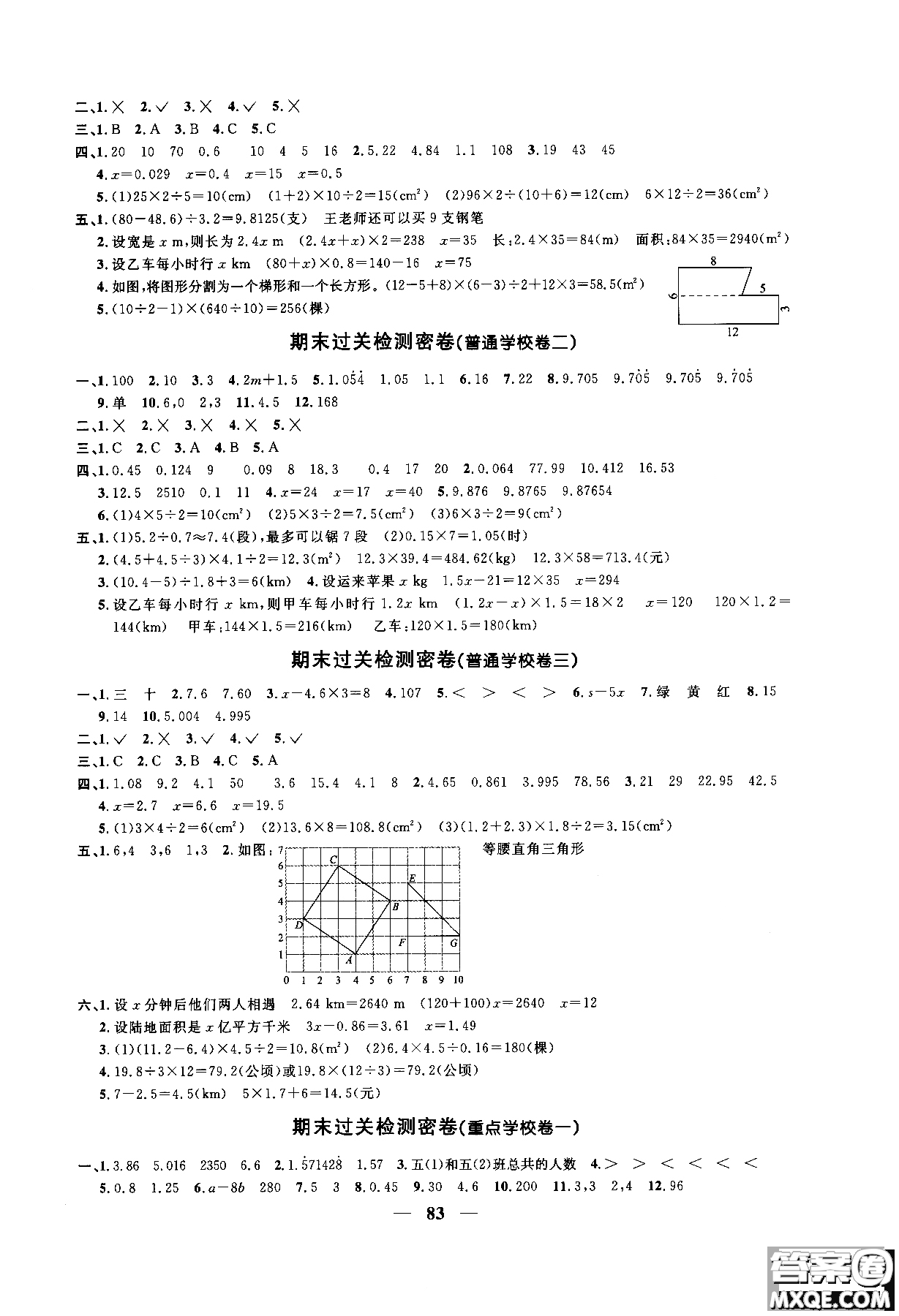 2018秋陽光同學(xué)一線名師全優(yōu)好卷五年級(jí)上冊(cè)數(shù)學(xué)人教版參考答案