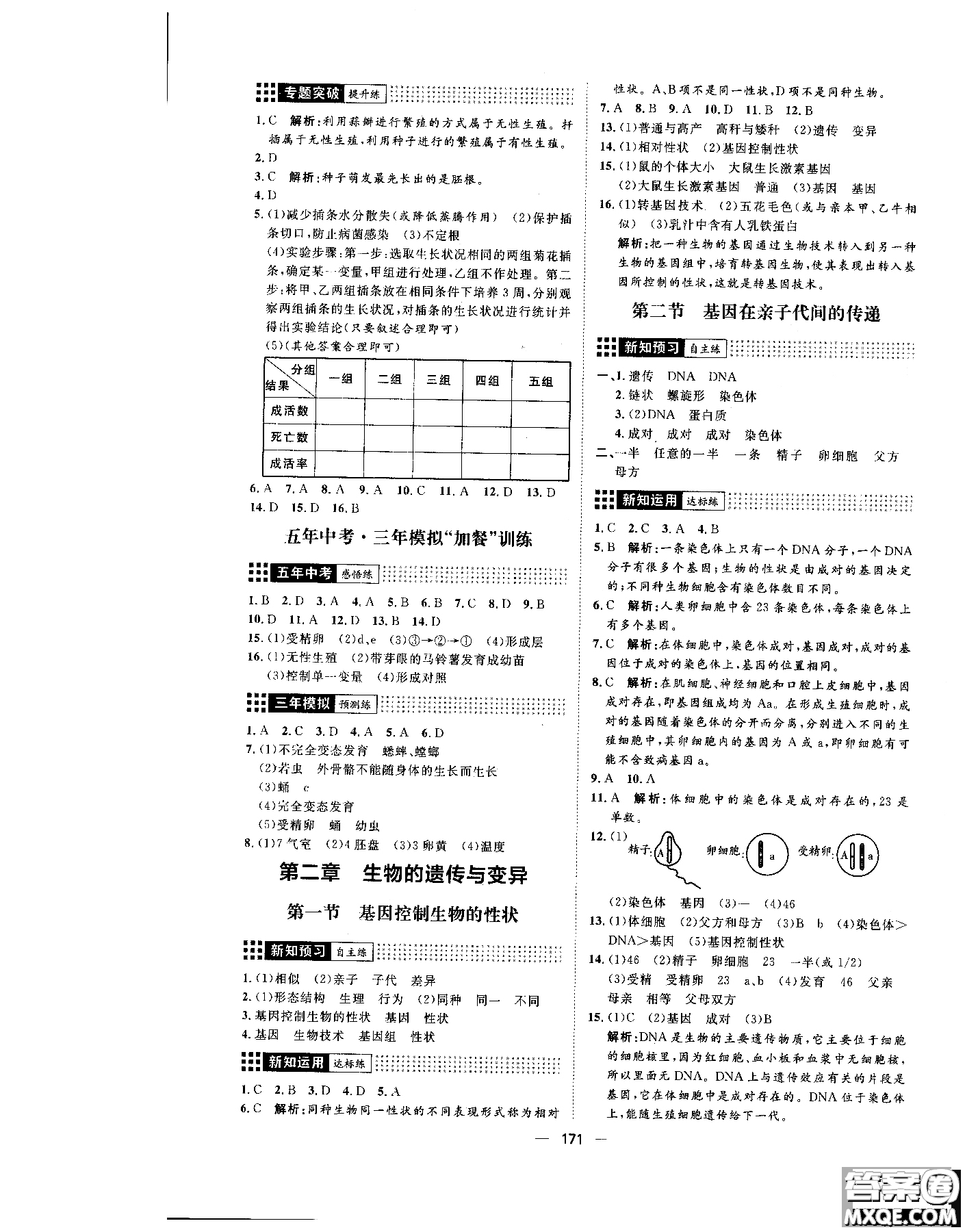 2018年練出好成績(jī)八年級(jí)生物人教版參考答案