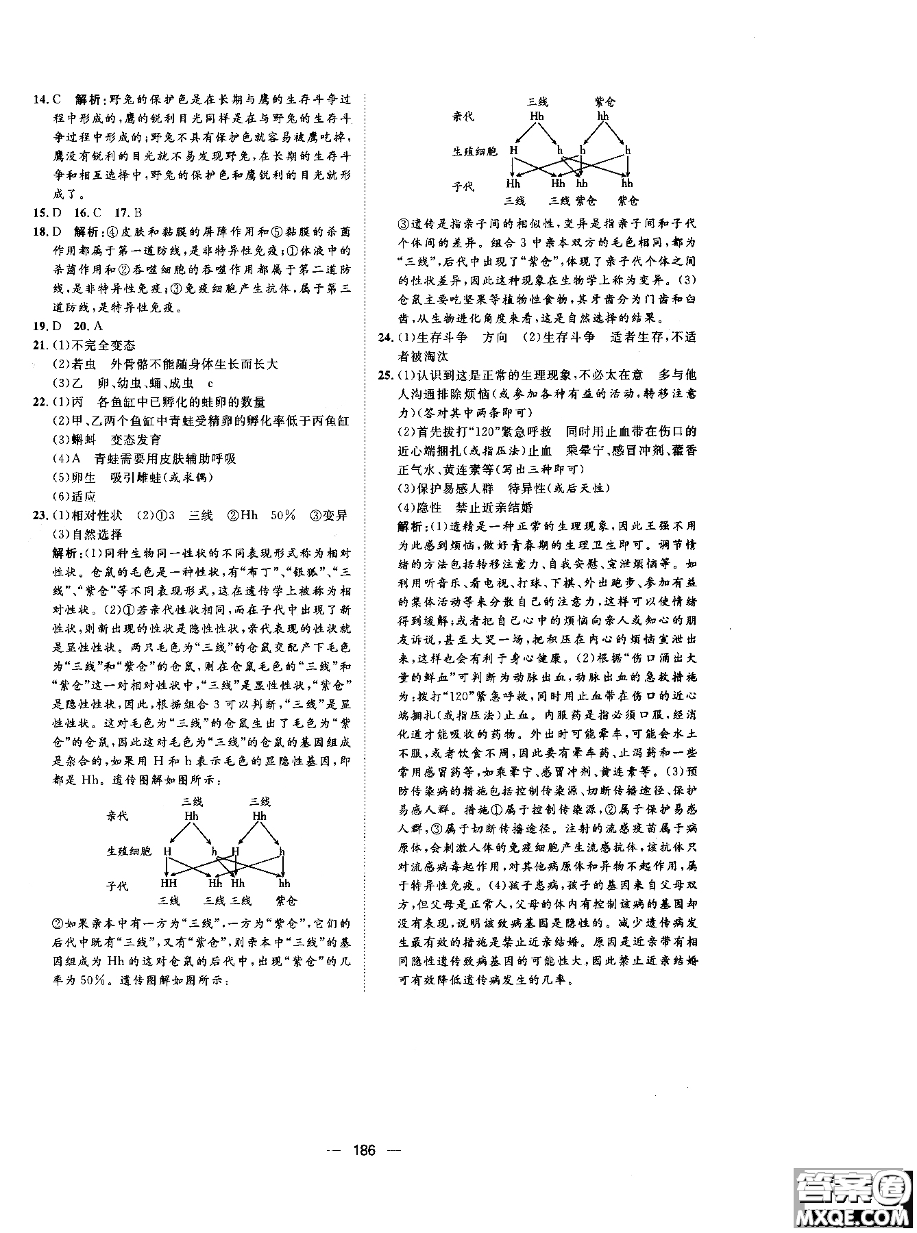 2018年練出好成績(jī)八年級(jí)生物人教版參考答案