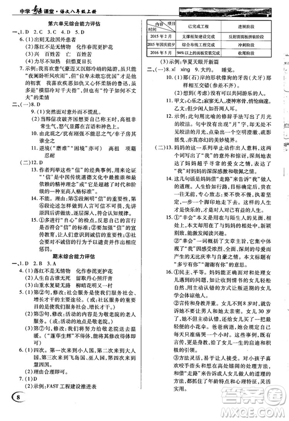 中學(xué)奇跡課堂2018秋英才教程八年級語文上冊語文版答案