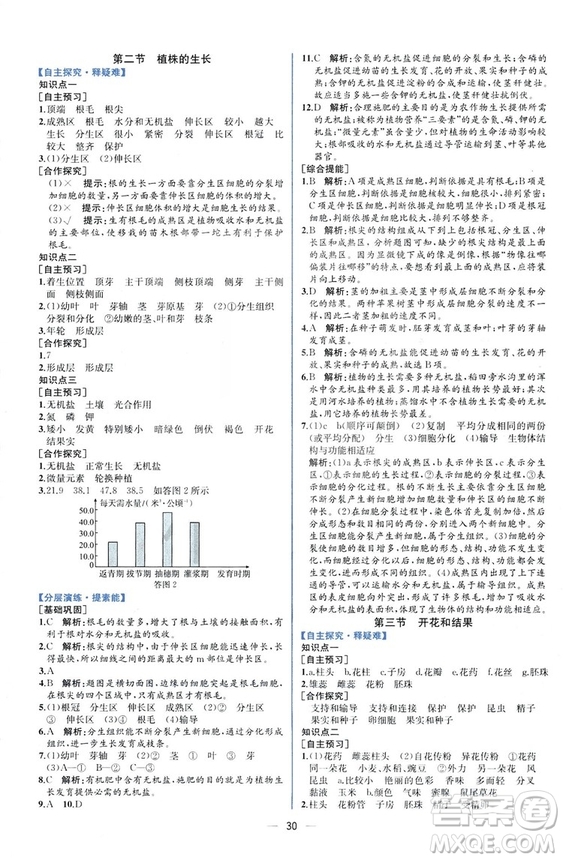 2018人教版七年級(jí)上冊(cè)生物學(xué)課時(shí)練同步學(xué)歷案答案