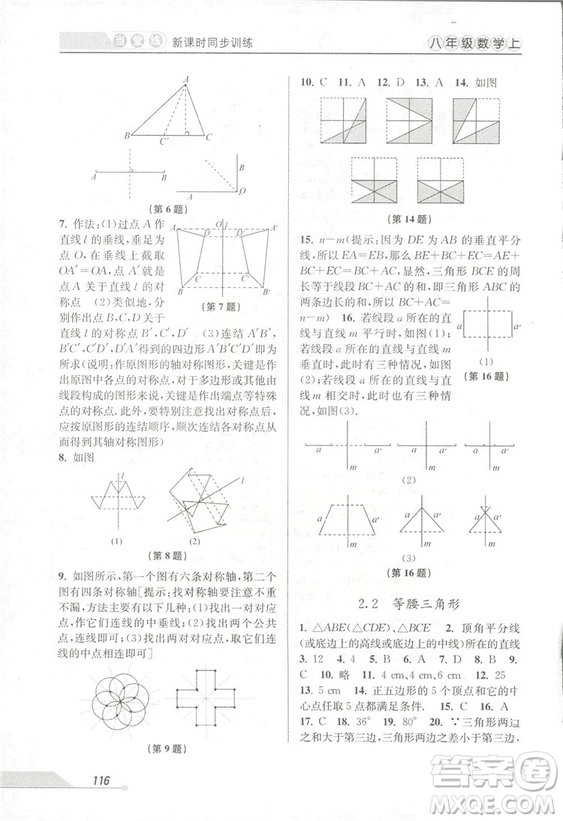 2018秋教學(xué)練當(dāng)堂練新課時(shí)同步訓(xùn)練八年級(jí)上冊(cè)數(shù)學(xué)浙教版答案