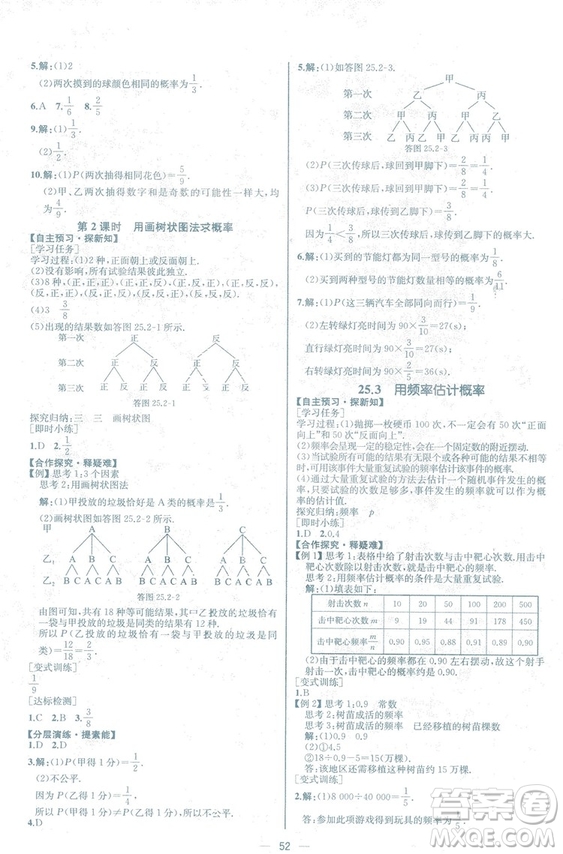 人教版2018數學課時練九年級上冊數學課時練同步學歷案答案