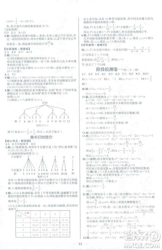 人教版2018數學課時練九年級上冊數學課時練同步學歷案答案