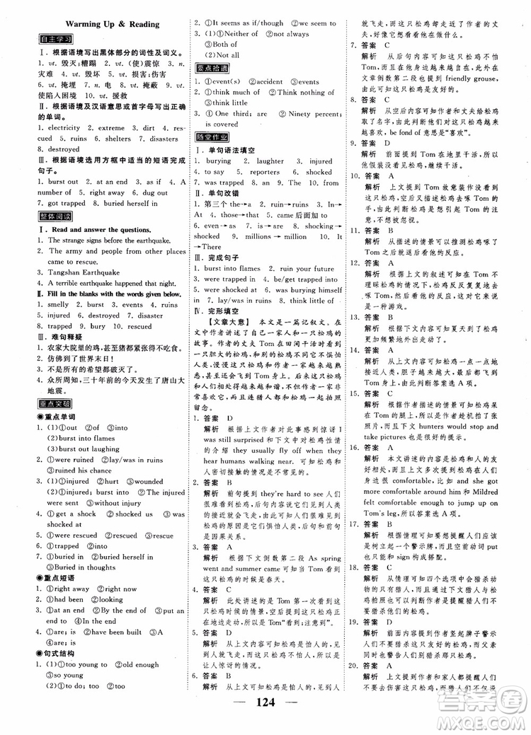 2018衡水重點(diǎn)中學(xué)高考調(diào)研同步精講精練新課標(biāo)版英語(yǔ)必修1參考答案