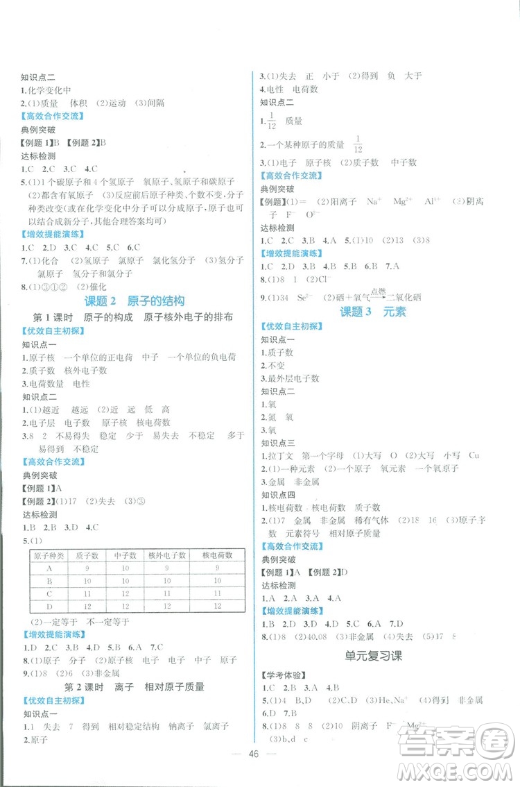 2018年同步導(dǎo)學(xué)案課時(shí)練化學(xué)九年級(jí)全一冊(cè)人教版參考答案