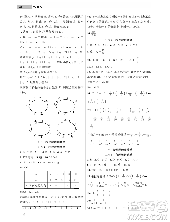 2018武漢出版社智慧學(xué)習(xí)課堂作業(yè)數(shù)學(xué)七年級(jí)上冊(cè)答案