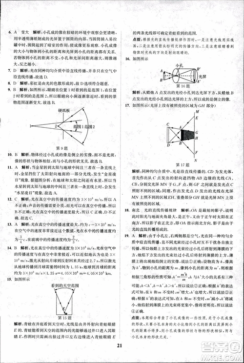 2018秋拔尖作業(yè)本八年級物理上冊蘇科版參考答案