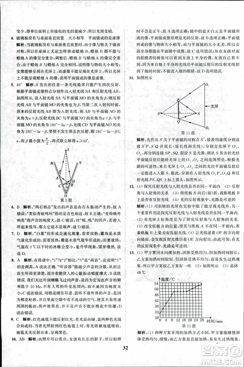 2018秋拔尖作業(yè)本八年級物理上冊蘇科版參考答案