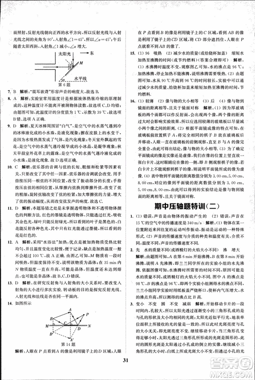 2018秋拔尖作業(yè)本八年級物理上冊蘇科版參考答案