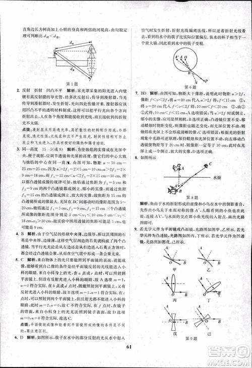 2018秋拔尖作業(yè)本八年級物理上冊蘇科版參考答案