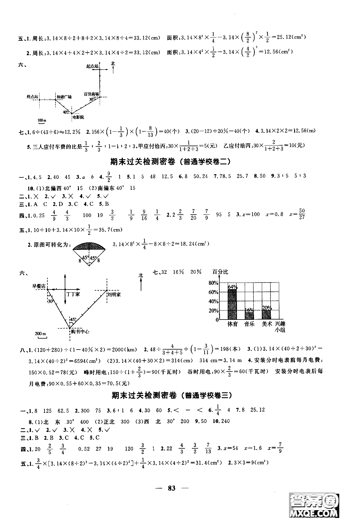 2018秋陽光同學一線名師全優(yōu)好卷六年級上冊數(shù)學人教版參考答案