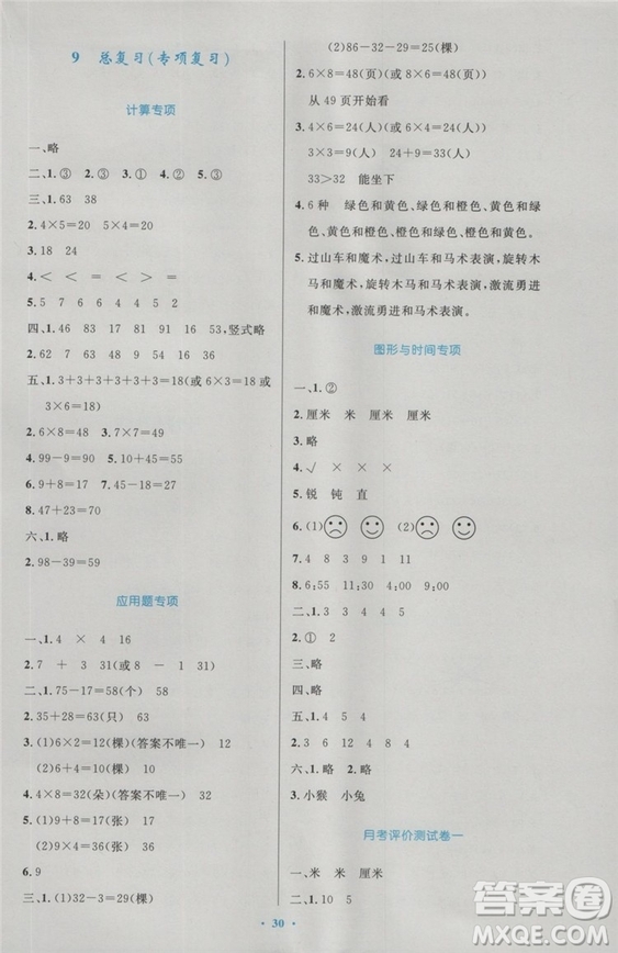 2018年最新版小學同步測控優(yōu)化設(shè)計二年級數(shù)學上冊人教版答案