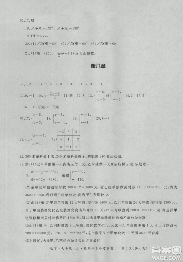 2018年形成性練習(xí)與檢測(cè)數(shù)學(xué)七年級(jí)上冊(cè)參考答案