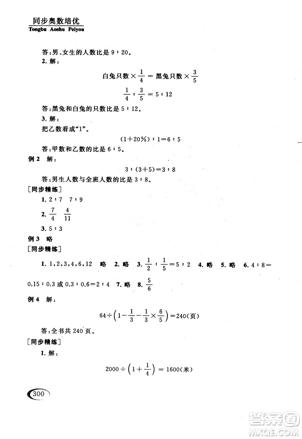 2018年同步奧數(shù)培優(yōu)六年級(jí)北師大版參考答案