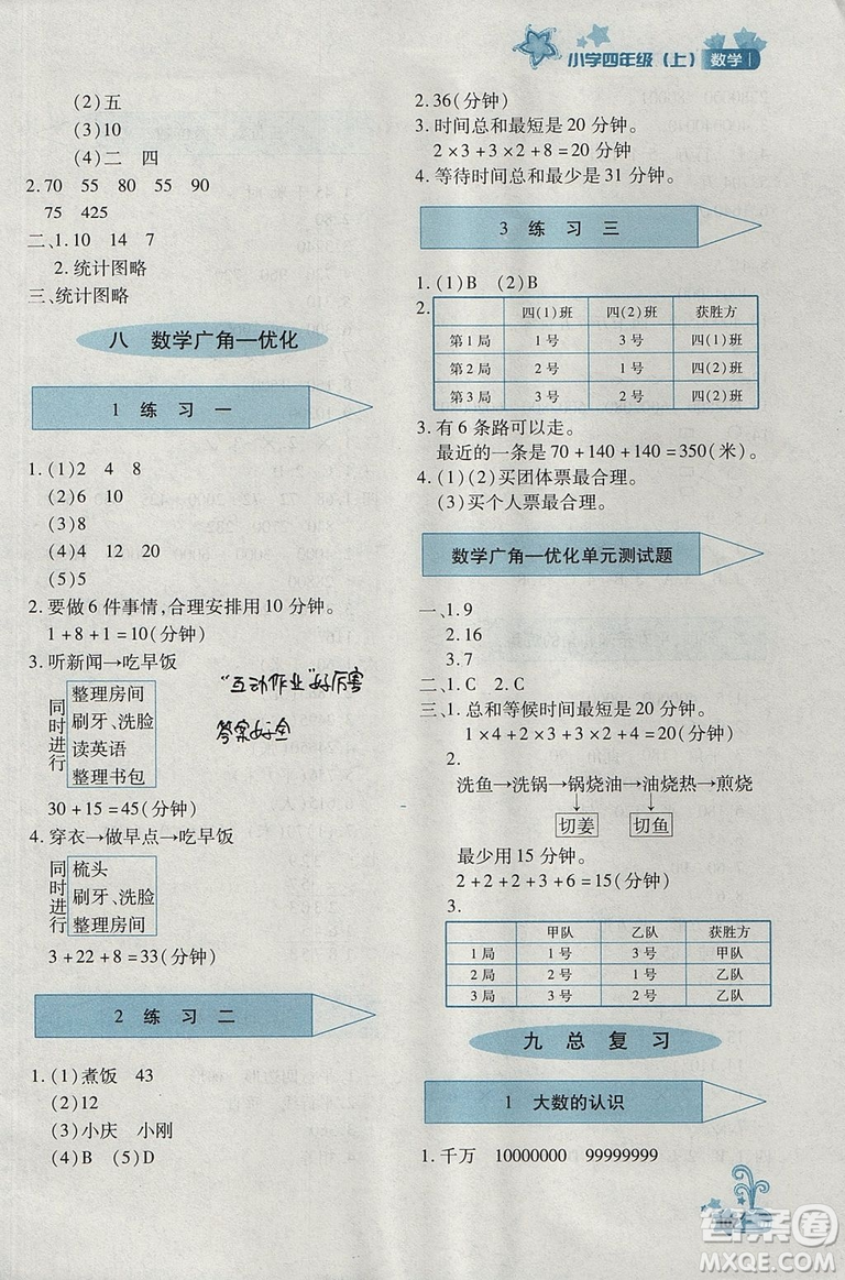 2018年秋優(yōu)化設(shè)計課課練4年級上冊數(shù)學(xué)人教版答案