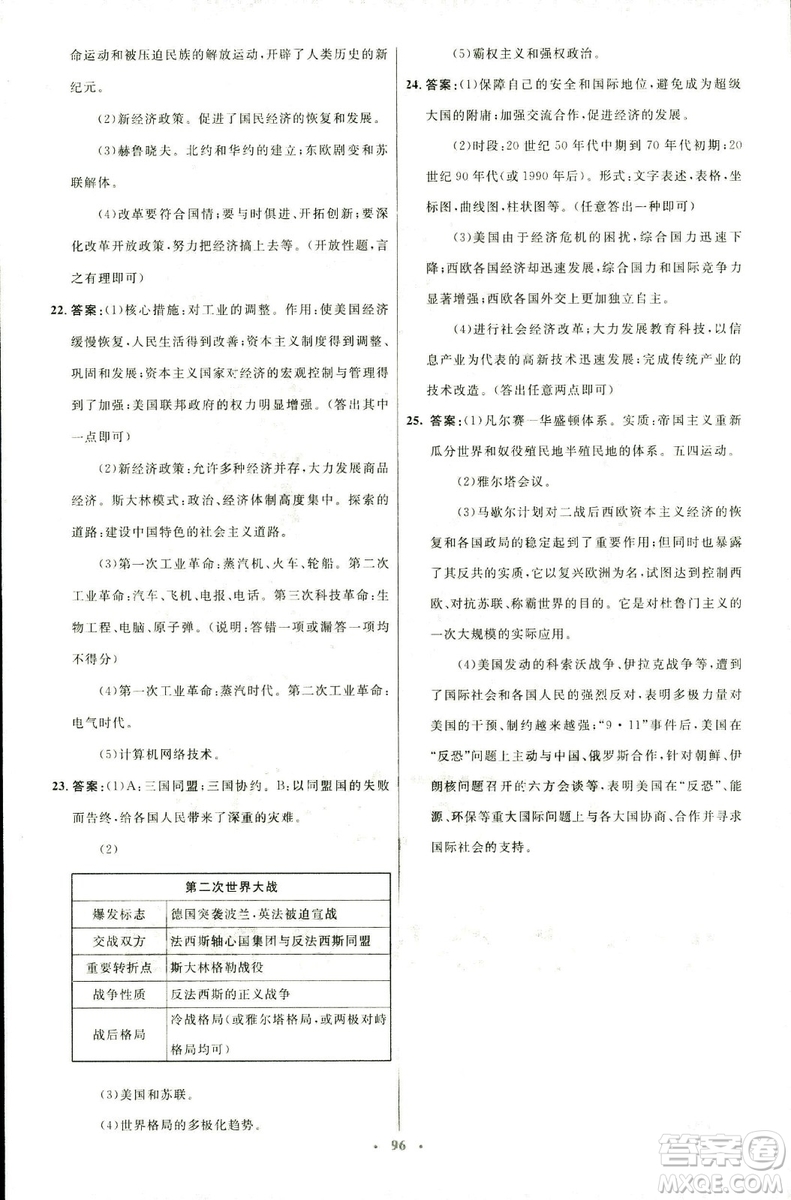 2018新版初中同步測控優(yōu)化設計中華書局版九年級上冊歷史答案