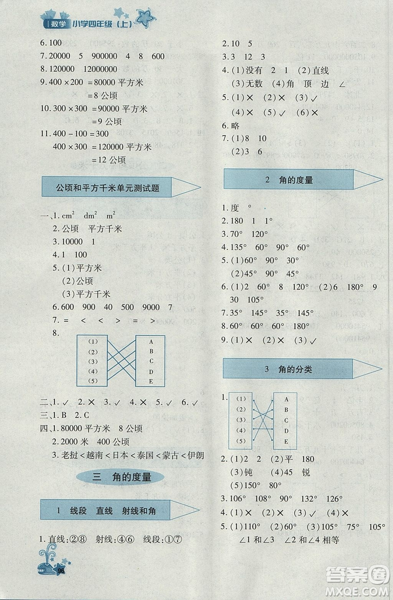 2018年秋優(yōu)化設(shè)計課課練4年級上冊數(shù)學(xué)人教版答案