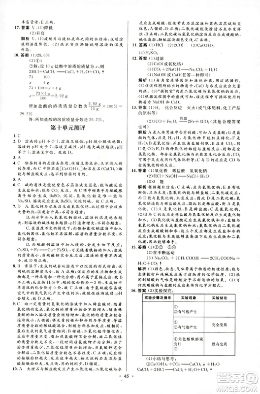 福建專版2018版初中同步測控優(yōu)化設(shè)計(jì)九年級(jí)化學(xué)全一冊人教版參考答案