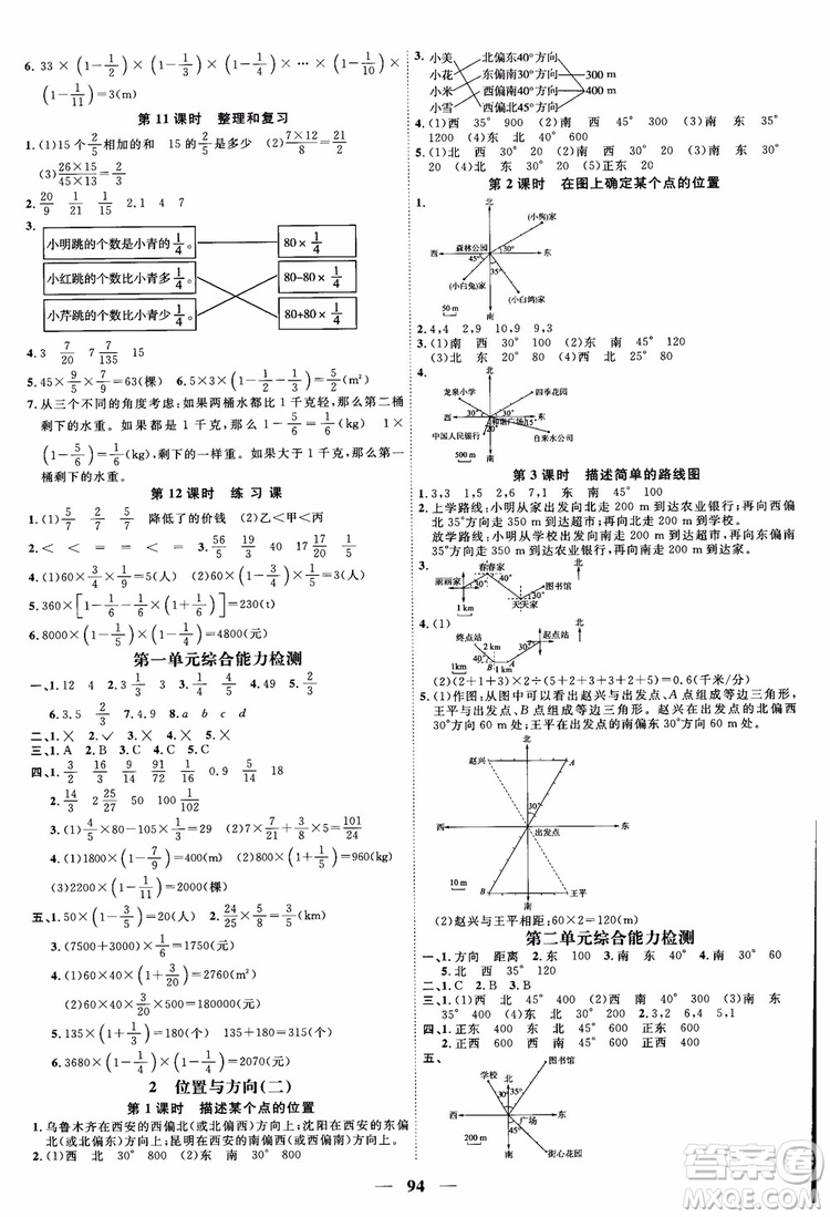 2018秋陽光同學(xué)六年級(jí)上冊(cè)數(shù)學(xué)課時(shí)優(yōu)化作業(yè)人教版RJ參考答案