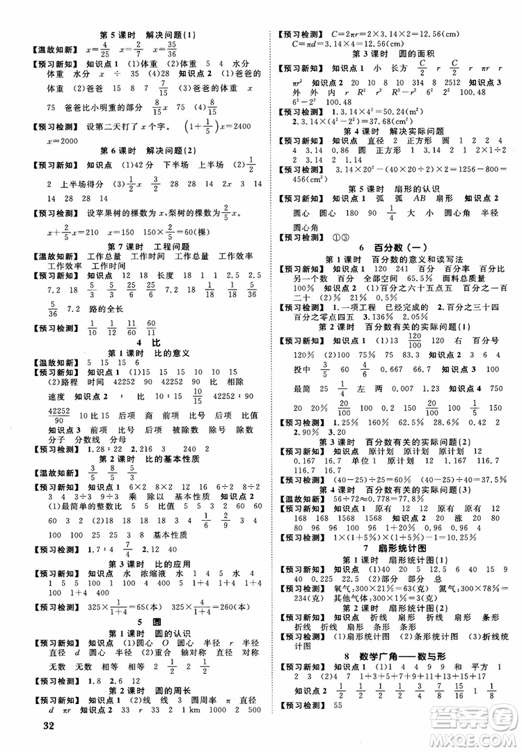 2018秋陽光同學(xué)六年級(jí)上冊(cè)數(shù)學(xué)課時(shí)優(yōu)化作業(yè)人教版RJ參考答案