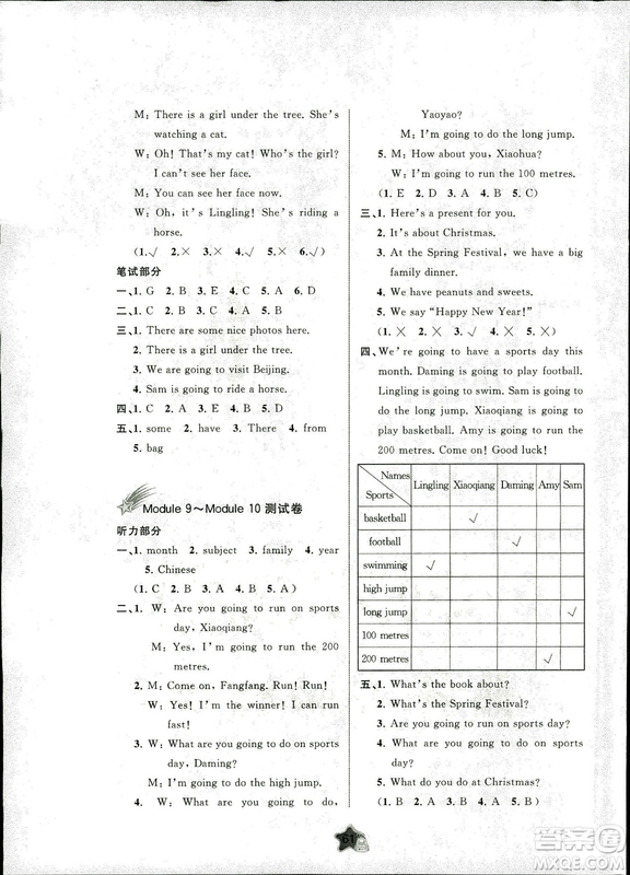 2018年小學(xué)新課程學(xué)習(xí)與測評單元雙測英語四年級上冊B版外研版答案