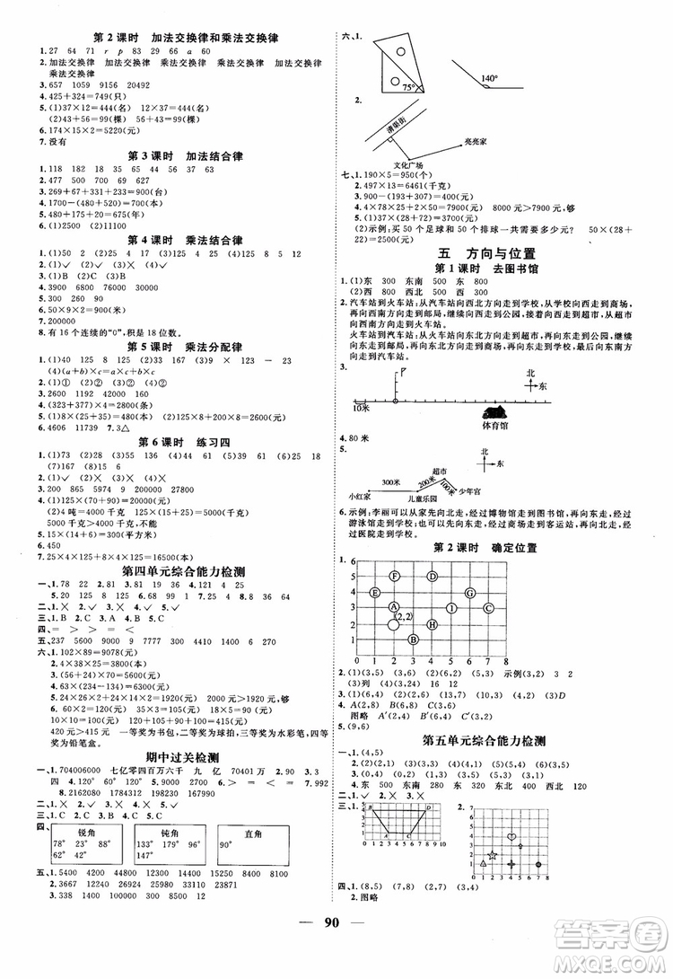 2018新版陽(yáng)光同學(xué)四年級(jí)上冊(cè)數(shù)學(xué)課時(shí)優(yōu)化作業(yè)BS北師大版參考答案