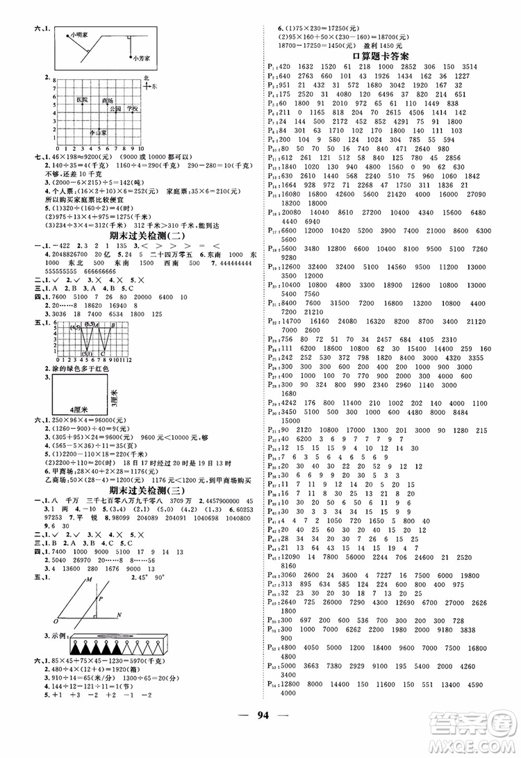 2018新版陽(yáng)光同學(xué)四年級(jí)上冊(cè)數(shù)學(xué)課時(shí)優(yōu)化作業(yè)BS北師大版參考答案