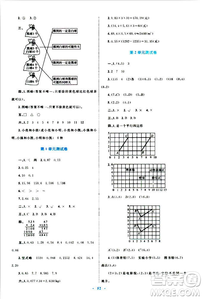 2018年新課標(biāo)小學(xué)同步學(xué)習(xí)目標(biāo)與檢測(cè)5年級(jí)數(shù)學(xué)上冊(cè)人教版答案