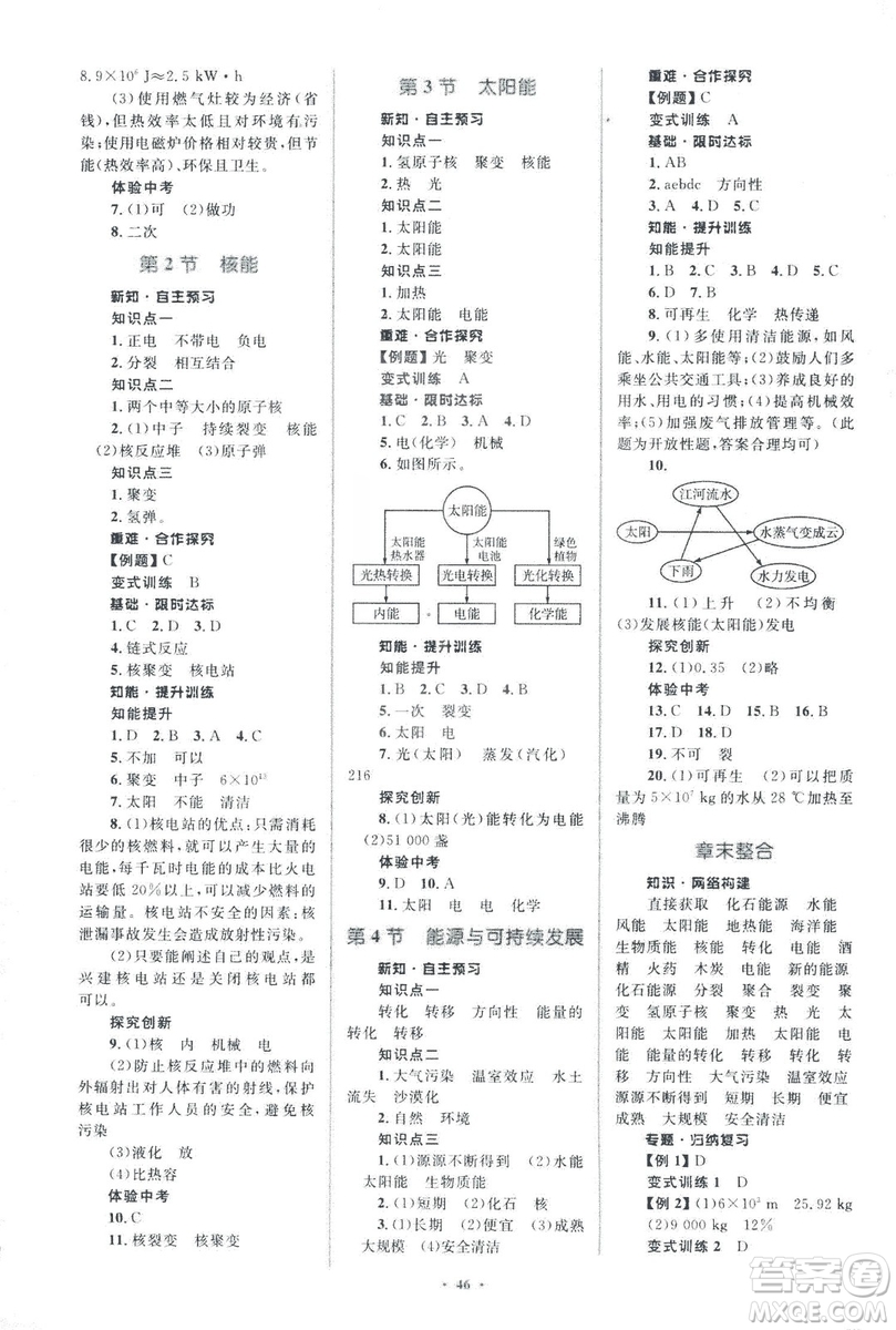 2018新課標初中同步學習目標與檢測人教版九年級物理全一冊參考答案