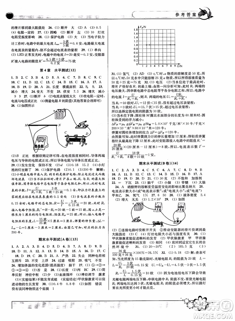 2018秋初中新學案優(yōu)化與提高八年級上冊A科學參考答案