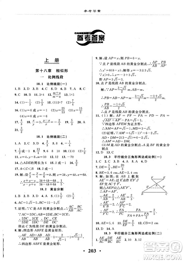 2018版新課改課堂作業(yè)九年級數(shù)學全一冊北京課改版參考答案