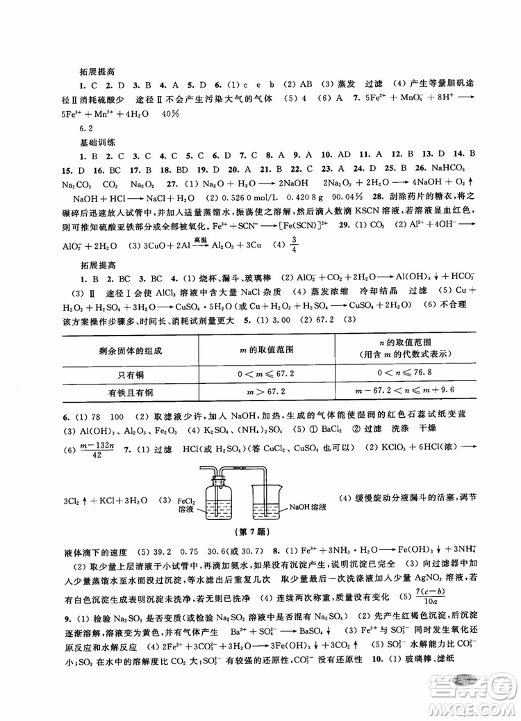 2018年高三年級(jí)新思路輔導(dǎo)與訓(xùn)練化學(xué)參考答案